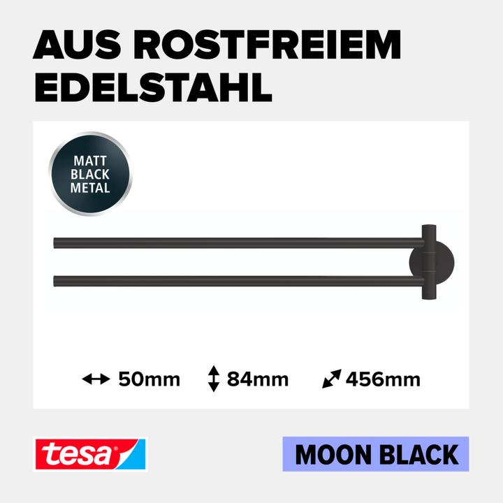 Actual product image tesa MOON BLACK two-arm towel rail incl. adhesive solution without drilling
