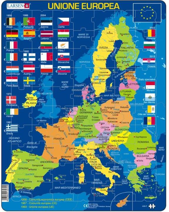 Actual product image Larsen Frame Puzzle - European Union (Italian) (70 pieces)