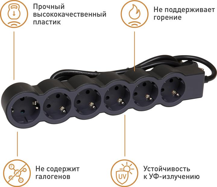 Actual product image Legrand Flat socket strip 6x socket, 1.5 metre cable Black 694558 (6 x, CEE 16/5, 1.50 m)