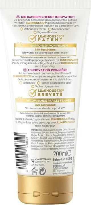 Produktbild NIVEA Luminous Body Creme Anti-Dehnungsstreifen & -Pigmentflecken (Körpercreme, 200 ml)