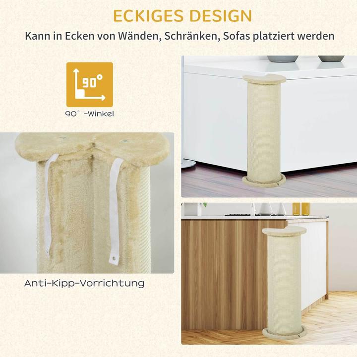 Produktbild PawHut Kratzbrett für Ecken mit Anti-Kipp-Vorrichtung (85 cm, Cremeweiss)