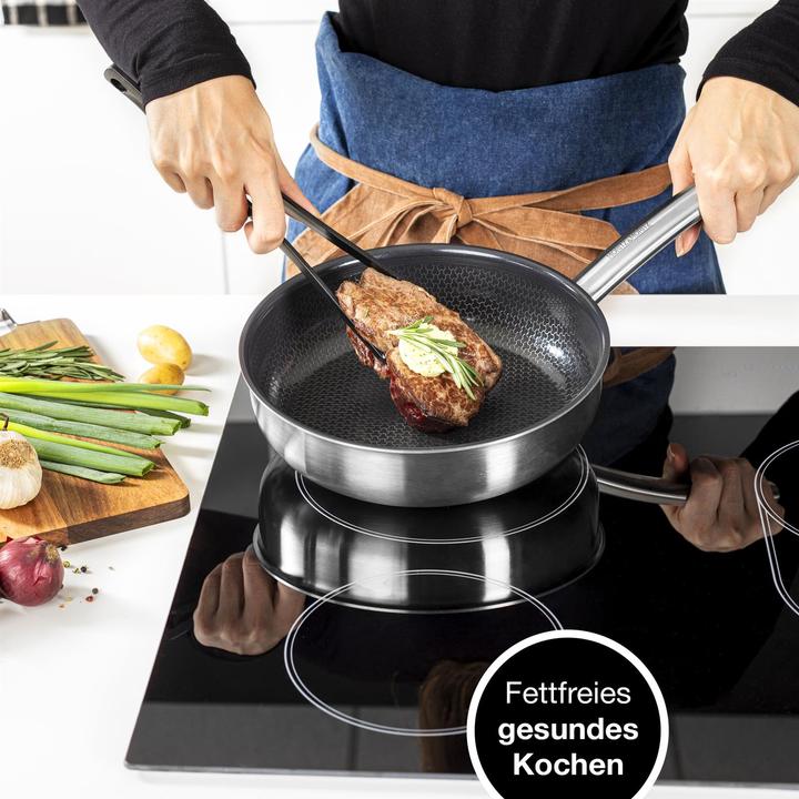 Produktbild Moritz & Moritz Edelstahlpfanne Wabenstruktur 24cm mit Keramikbeschichtung der neuesten Generation (Pfannenset + Topfset, Edelstahl)