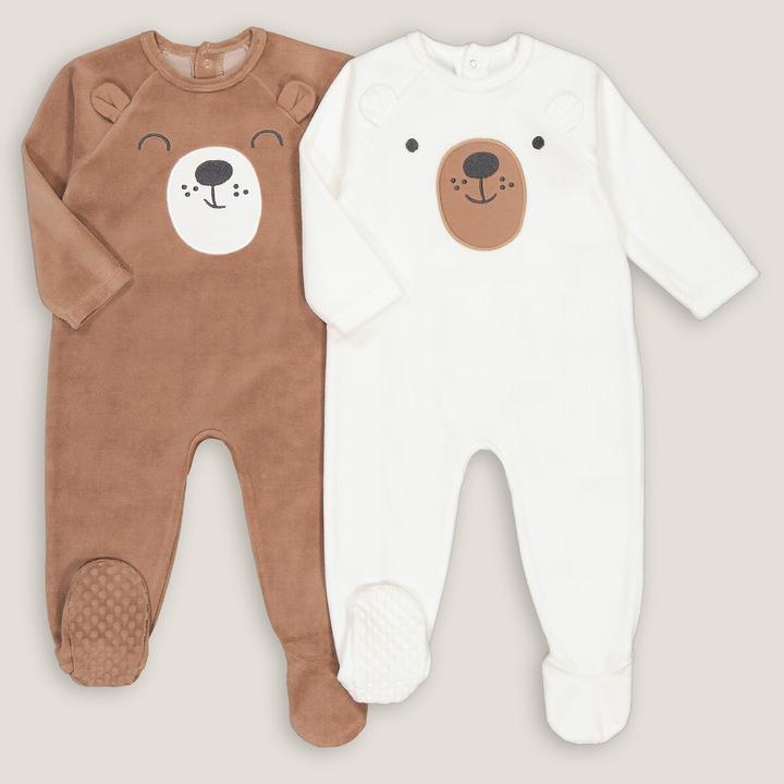 Actual product image La Redoute Collections 2-Pack Velvet Romper with Bear (74)