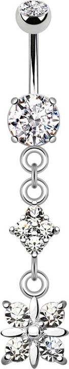 Actual product image Star Piercing Banana silver with two balls crystal silver pendant diamond four crystals (Brass, Surgical steel 316L)