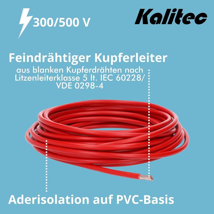 Actual product image Kalitec 10 metres H05V-K 0.75 mm² red Wiring cable I Conductor cable I PVC single core I Stranded wire 0.75 (10 m)