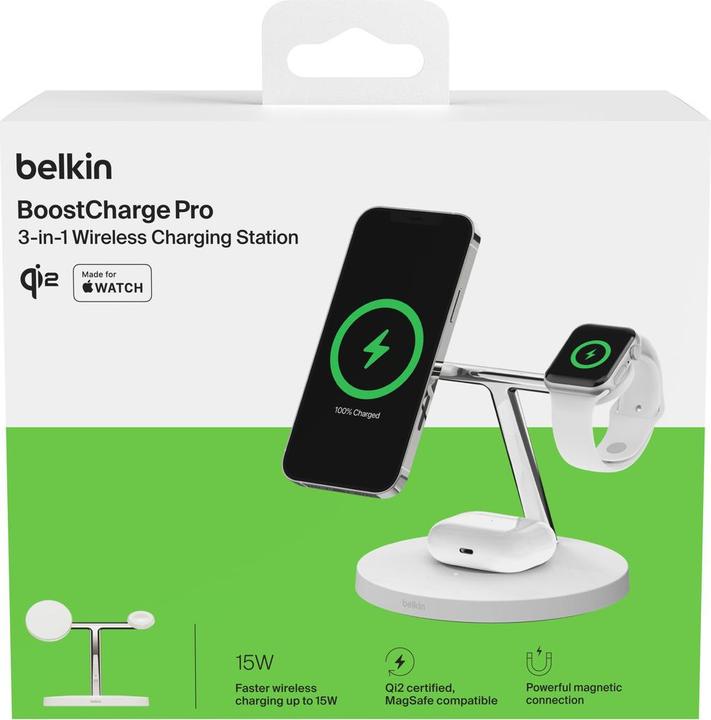 Actual product image Belkin BOOST CHARGE PRO Qi2 3in1 magn.Ladestat.15W ws. WIZ032kqWH (15 W)