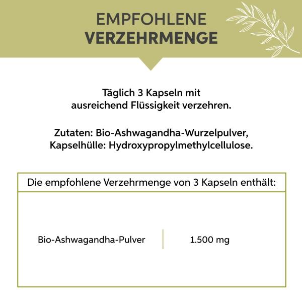 Nährwerte und Zutaten Eltabia Bio Ashwagandha (200 Stück, Kapseln)