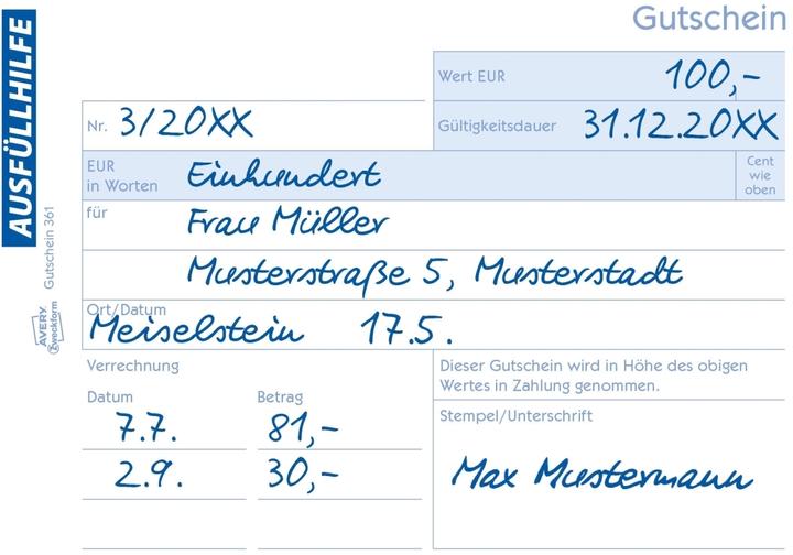 Nährwerte und Zutaten Avery Gutschein (50 x)