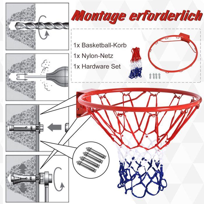 Immagine prodotto Swisshandel24 Rete da basket Canestro con rete, tubolare in acciaio + nylon, rosso + blu + bianco, ø46 cm