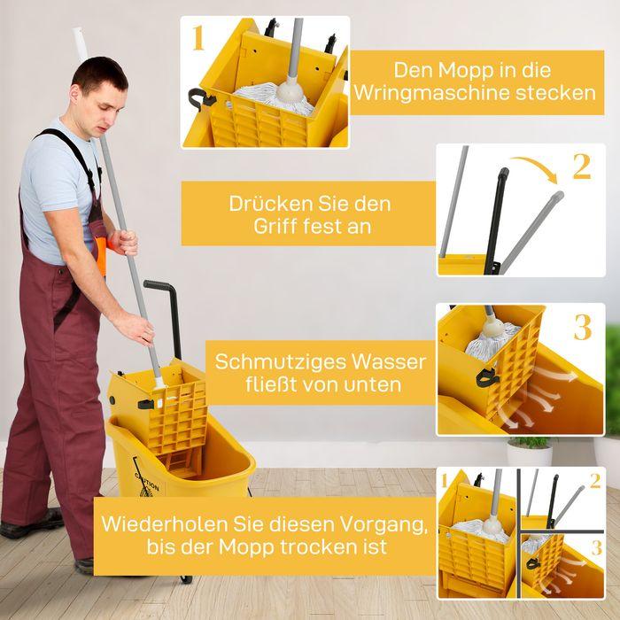 Produktbild Swisshandel24 Putzwagen Reinigungswagen 36 Liter Eimer mit Presse, Mopp und Griff Gelb (1 Stk.)