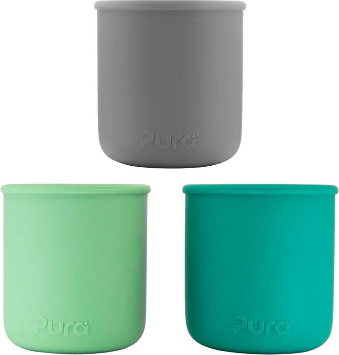Actual product image Pura My-My Silicone Drinking Cups, Set of 3 - mint, green & grey
