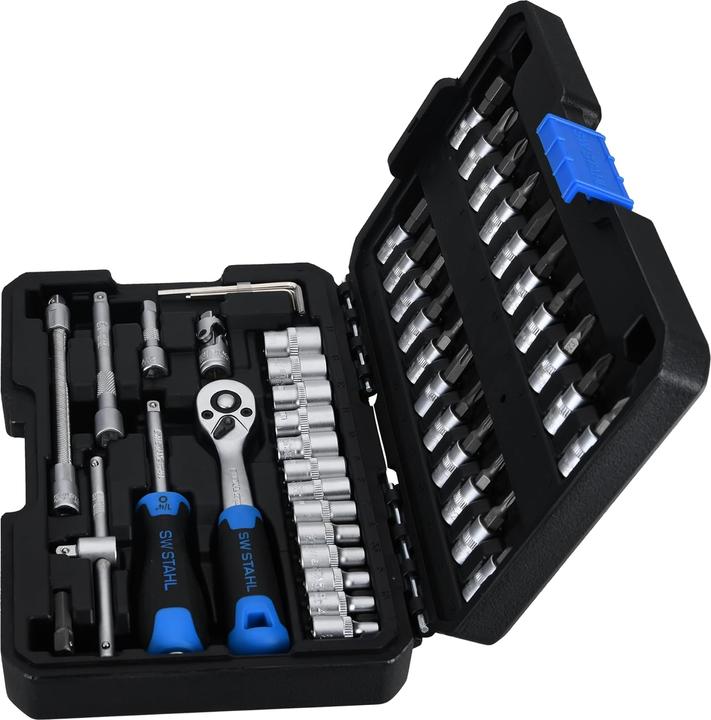 Produktbild SW-Stahl 07748L Steckschlüsselsatz 1/4" Zoll Sechskant I Werkzeugkoffer 48-teilig I Knarrenkasten kl