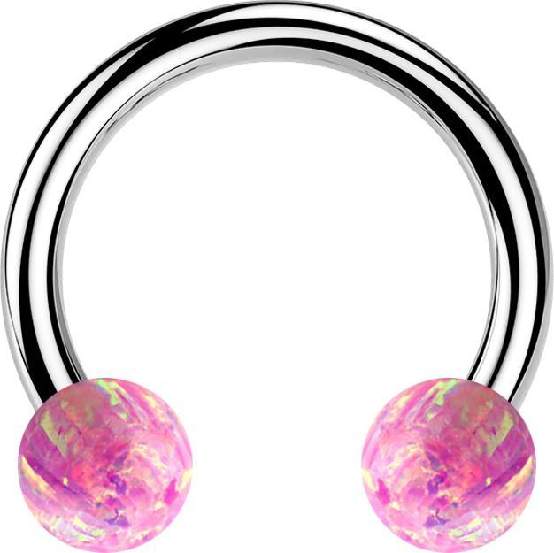 Image du produit Star Piercing Circular Barbell argent avec deux boules opales roses (sans laiton, Acier chirurgical 316L)
