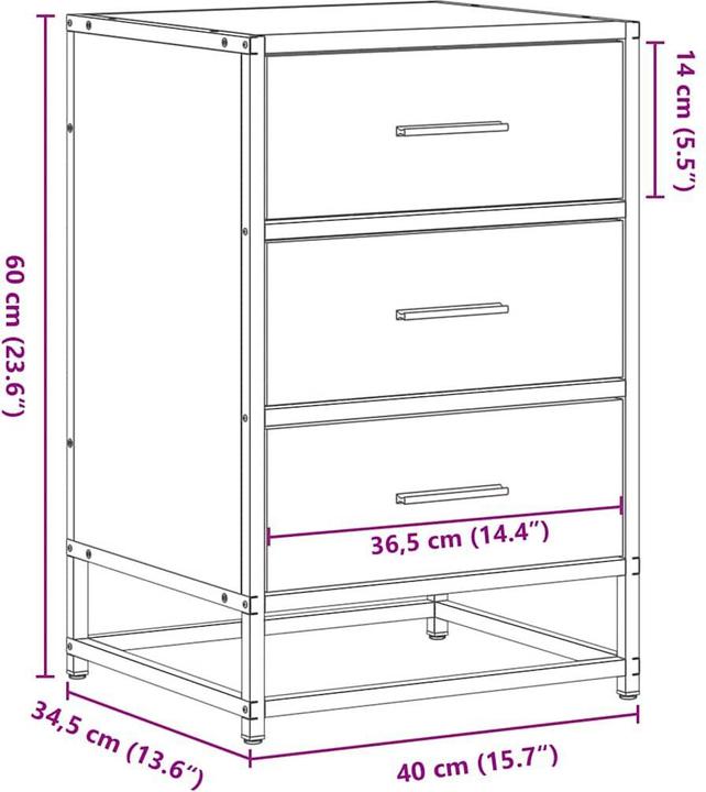 Actual product image VidaXL Bedside table black 40x34.5x60 cm wood-based material and metal bedside cabinet