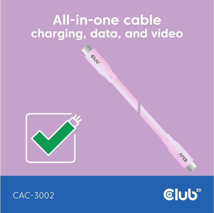 Image du produit Club 3D Club3D Lifestyle câble USB-C PD 240W,20Gbps 2m rose p/p retail (2 m, USB 4.0)