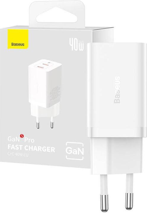 Actual product image Baseus Wall charger GaN5 40W, 2x USB C (White) (40 W)