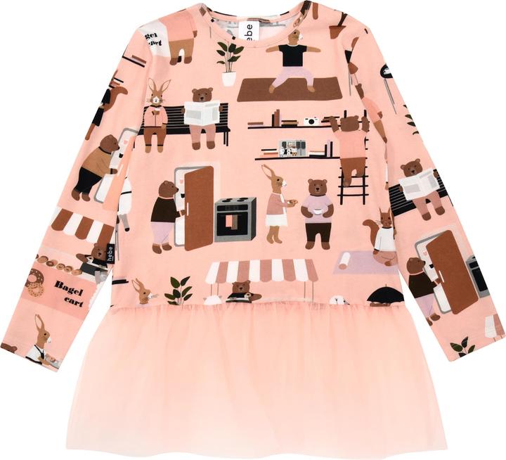 Hebe Langarmshirt mit Tüllrüsche und Tierprint