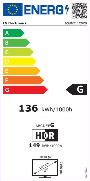 Energy Label LG 65UN711C - 164 cm (65") diagonal class UN711C Series LCD TV with LED background b (65", UN71, LCD, 4K)