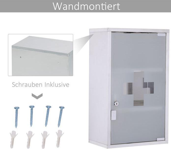 Actual product image Swisshandel24 Medicine cabinet First aid cabinet with lock Stainless steel 30 x 18 x 50 cm (30 x 18 x 50 cm)