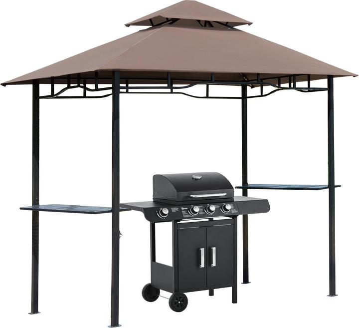 Image du produit Outsunny Pavillon de barbecue double toit ignifugé brun café+noir 245 x 148 x 252 cm (245 cm, 150 cm)