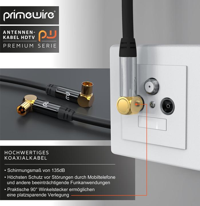 Immagine prodotto Primewire Cavo antenna 90° angolato | Cavo coassiale HDTV Premium 135dB / 75 Ohm | FullHD / 4k Ultra HD (85 dB, Cavi antenna)