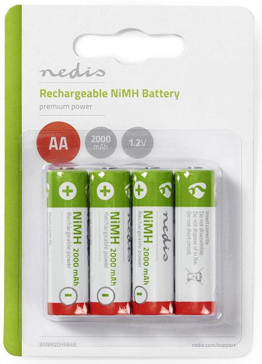 Nedis Batteria NI-MH ricaricabile AA - 1,20 V - NiMH - AA - Ricaricabile - 2000 mAh - precaricata (4 pz., AA, 2000 mAh)