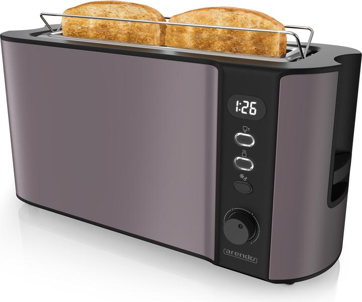 Produktbild Arendo Toaster Edelstahl 2 Scheiben Langschlitz, Display mit Restzeitanzeige, Brötchenaufsatz, Doppelwand