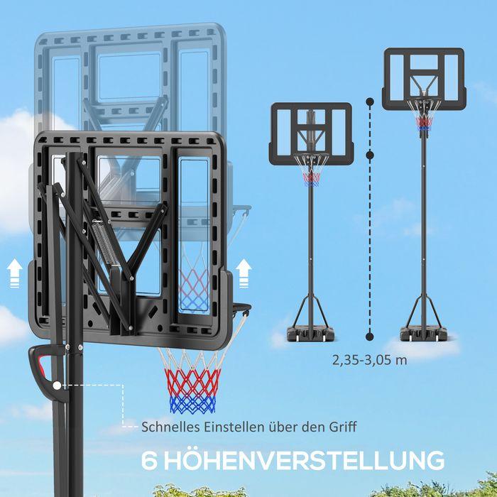 Produktbild Swisshandel24 Basketballkorb Outdoor, Verstellbare Korbhöhe 230-305 cm, mit Rädern, Gewicht