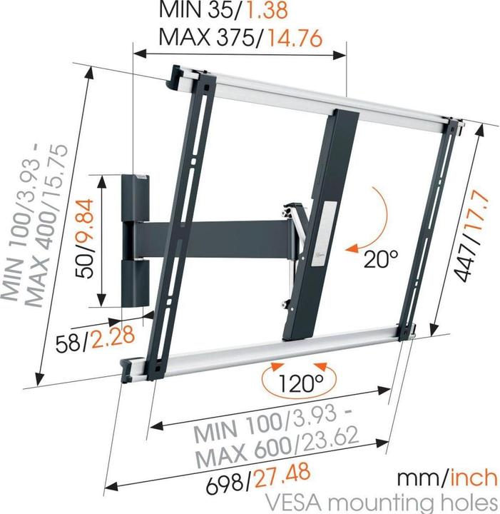 Immagine prodotto Vogels Sottile 525 (Muro, 65", 25 kg)