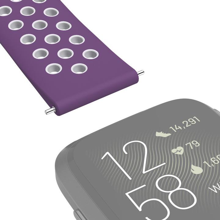 Produktbild Hama Silikon-Sportarmband für Fitbit Versa2/Versa/Versa Lite, lila/grau, univ. (Silikon, Rostfreier Stahl)