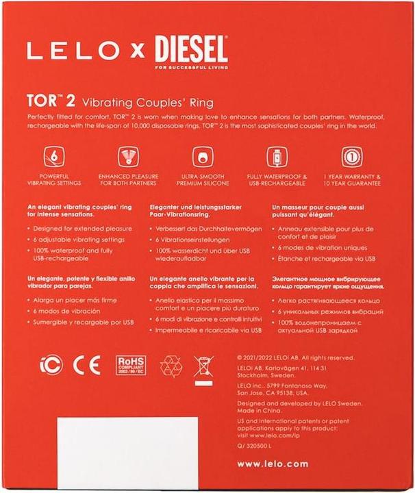 Actual product image LELO x Diesel - TOR 2 Vibrating Cock Ring - Red (2.90 cm)