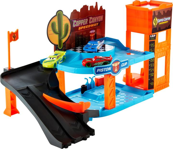 Actual product image Mattel Glow Racers Copper Canyon Glowing Garage Playset