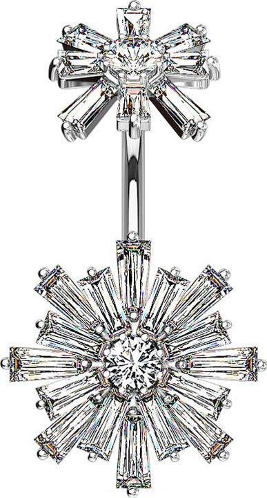 Produktbild Star Piercing Banane Innengewinde silber doppel Kristallblume (Messing, Chirurgenstahl 316L)