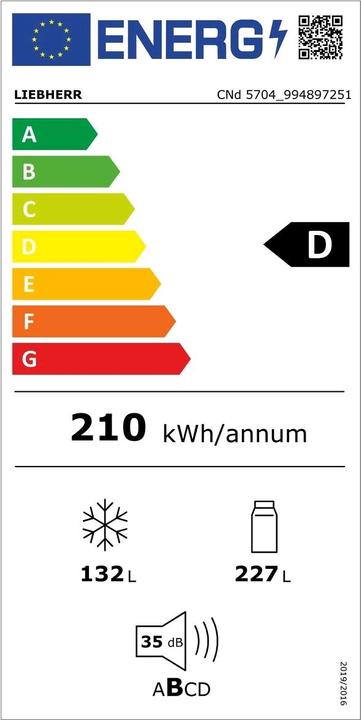 Etichetta energetica Liebherr Frigo-congelatore combinato CNd 5704 Pure Right/reversibile (348 l)