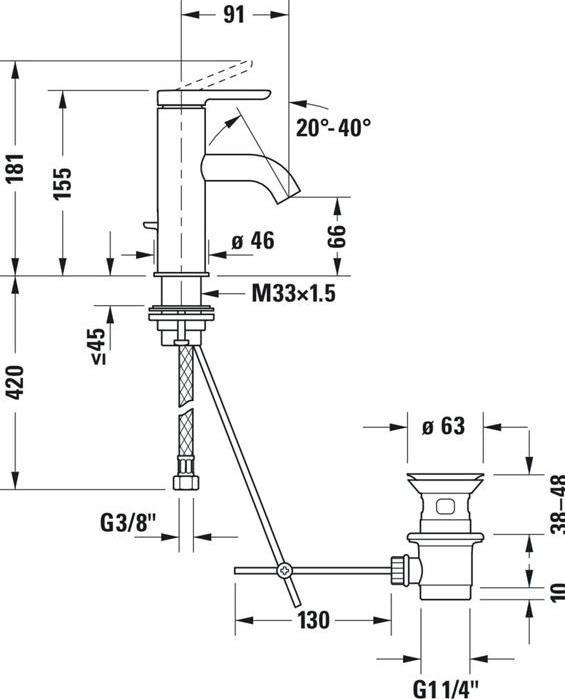 Produktbild Duravit Einhebel-Waschtischmischer C.1 S o Zugstangen-Ablaufgarnitur schwarz matt