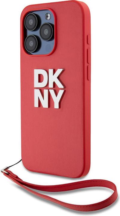 Actual product image DKNY PU Leather Stack Logo Wrist Strap Case for iPhone 14 Pro Max Red (Apple iPhone 14 Pro Max)