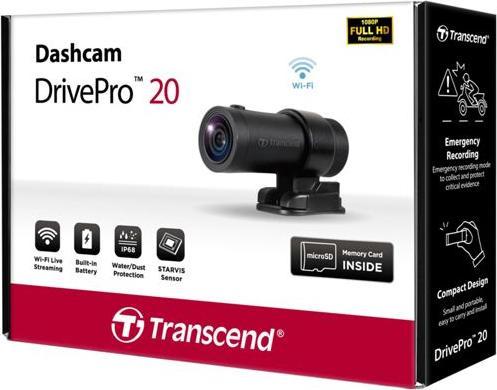 Produktbild Transcend DrivePro 20 Motorcycle Kamera (Eingebaute Anzeige, Eingebautes Mikrofon, WLAN, Eingebautes Display, GPS-Empfänger, Bluetooth, Full HD)