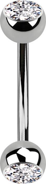 Star Piercing Micro Banane silber mit zwei Kugeln Kristall silber (Titan G23, ohne Messing)