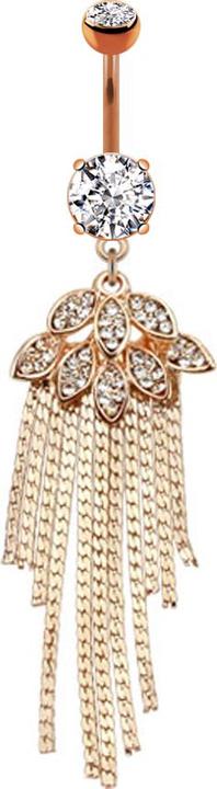 Produktbild Star Piercing Banane rosegold mit zwei Kugeln Kristall silber Anhänger Blätter und glitzerfaden (Messing, Chirurgenstahl 316L)