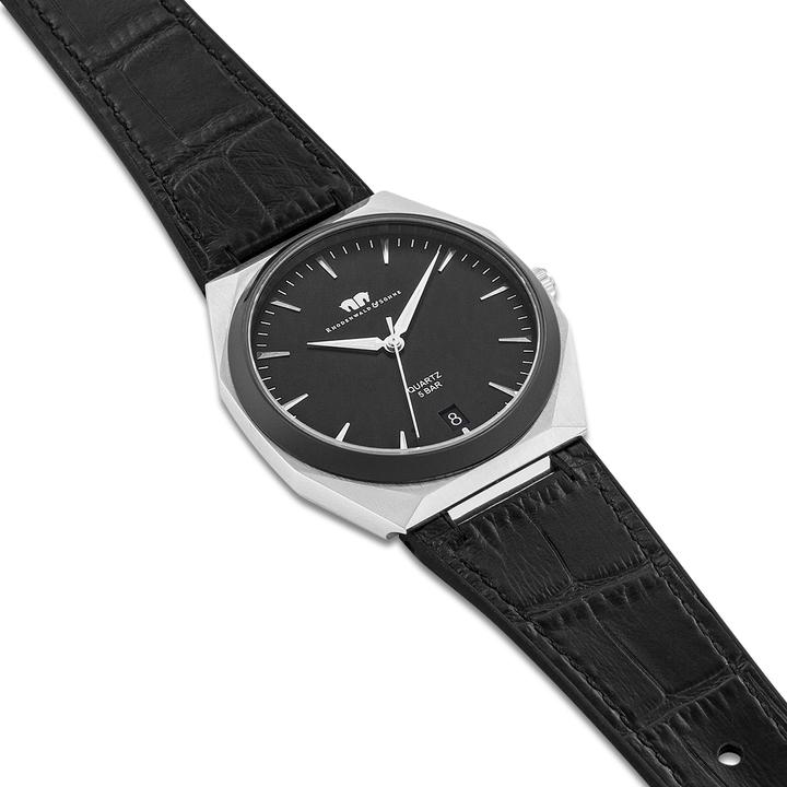 Actual product image Mens quartz watch Cooledge genuine leather/silicone black - 26519 (Analogue wristwatch, 42 mm)
