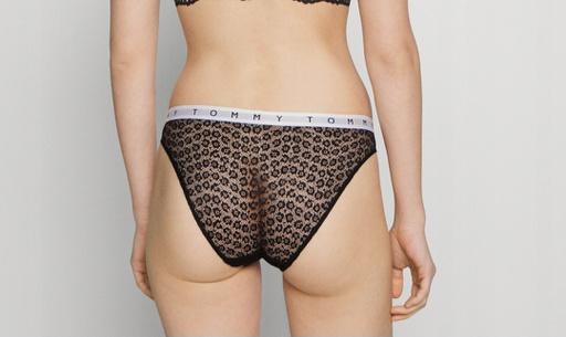 Actual product image Tommy Hilfiger Ladies 3P Full Lace Bikini Style Underwear, Pink Amour/Deep Sky Blue/Black, M (M)