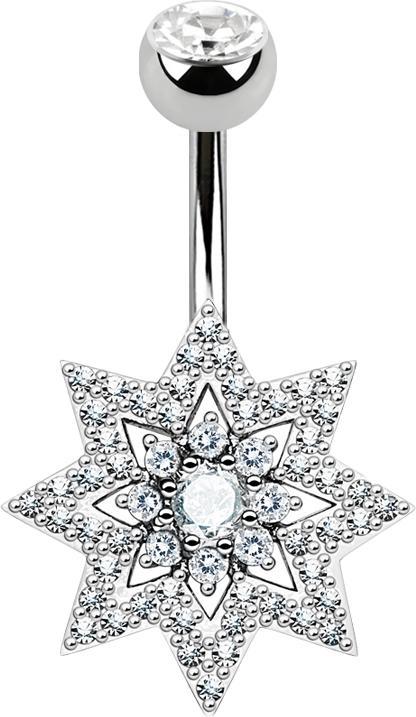 Produktbild Star Piercing Banane silber mit Kugel Kristall silber doppel Kristallstern (Messing, Chirurgenstahl 316L)