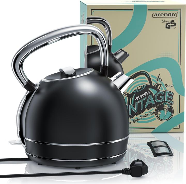 Immagine prodotto Arendo Bollitore da 1,7 l, 2200 W, in acciaio inox stile vintage retrò, protezione contro il (1.70 l)