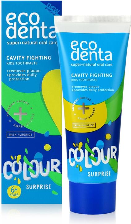Immagine prodotto Ecodenta Dentifricio colorato a sorpresa per combattere la carie dei denti dei bambini (75 ml)