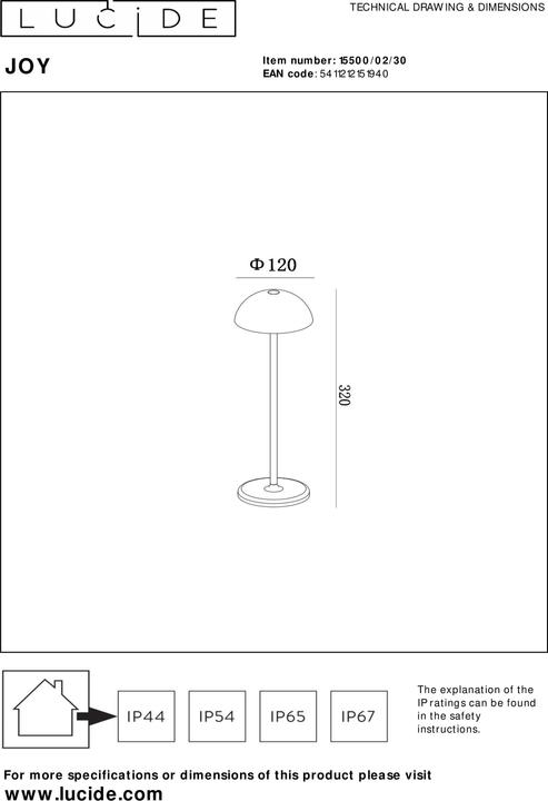 Actual product image Lucide JOY - Table lamp outdoor - Ø 11,5 cm - LED Dim. - 1x1,5W 3000K - IP54 - Black 15500/02/30 (175 lm)