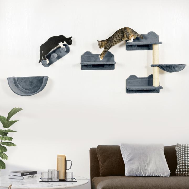 Actual product image PawHut Katzen Kletterwand Spanplatte, Polyester Grau (73 cm, Grey)