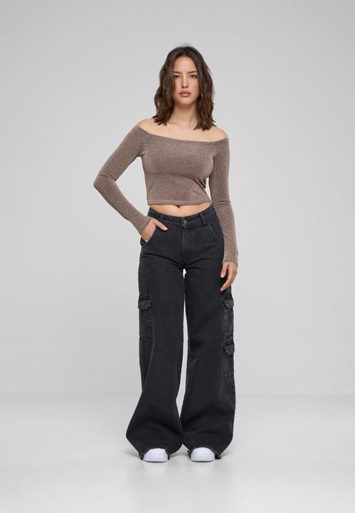 Actual product image Urban Classics Ladies Off Shoulder Glitter Longsleeve (4XL)