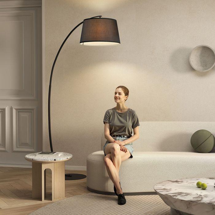 Produktbild Swisshandel24 Stehlampe Wohnzimmer Stehleuchte mit Lampenschirm aus Stoff, Fussschalter (E27)