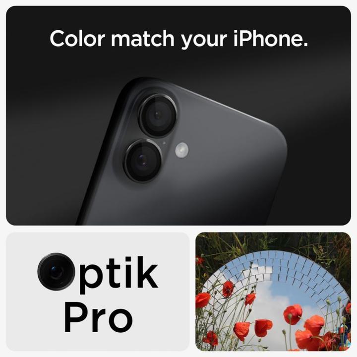 Actual product image Spigen Tempered Glass for Glass tR EZ Fit Optik Pro for iPhone 16 Plus Camera (2 pcs.) - Black (2 Piece, Apple iPhone 16 Plus)
