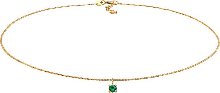 Actual product image Elli Necklace Choker Synthetic Emerald 925 Silver Gold Plated (925 Sterling silver, 36 cm)